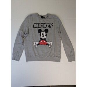 Disney Mickey Mouse Sweatshirt Mens Medium Gray Graphic Pullover Crewneck Fleece